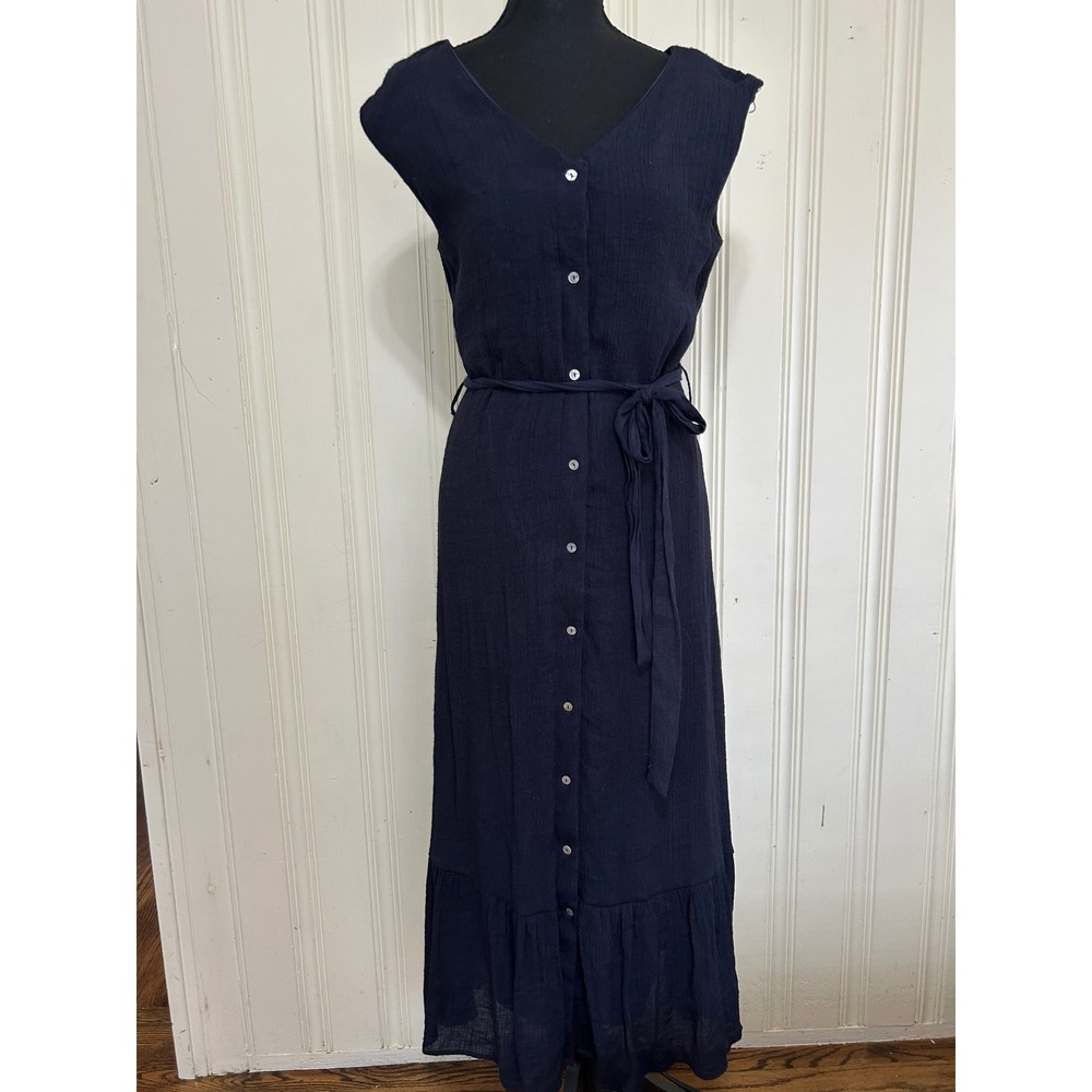 Nanette Lepore Navy Blue Button Front Midi Dress Sleeveless V-Neck Size 10 Clhic - Picture 2 of 8